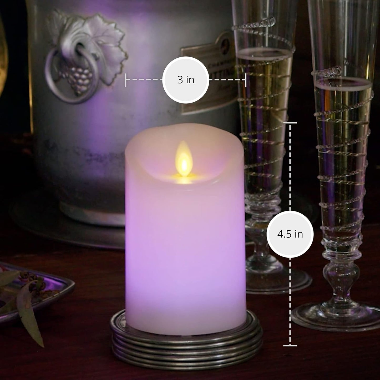 Luminara Flameless Color Changing LED Candle 3" x 4.5", Real Wax Moving Flame, Battery Operated with 18 Button Remote, Unscented Safe