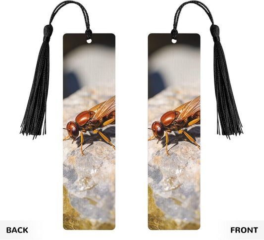 Rock Fly Bookmarks Gifts for Women Men, Wooden Bookmarks for Book Lovers, Vintage Book Marks Ornaments with Tassel, Unique Personalized Reading Page Markers Black