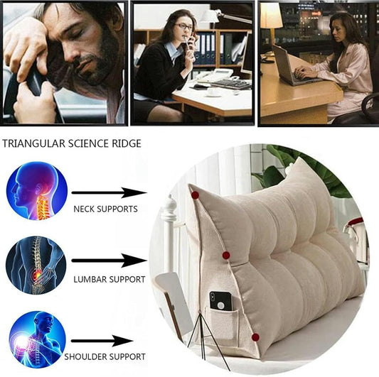 FLTRGO Triangular Headboard Pillow, Solid Color Triangle Cushion Reading Pillow, Large Bolster Positioning Support Wedge Pillow for Daybed Bed with Removable Cover
