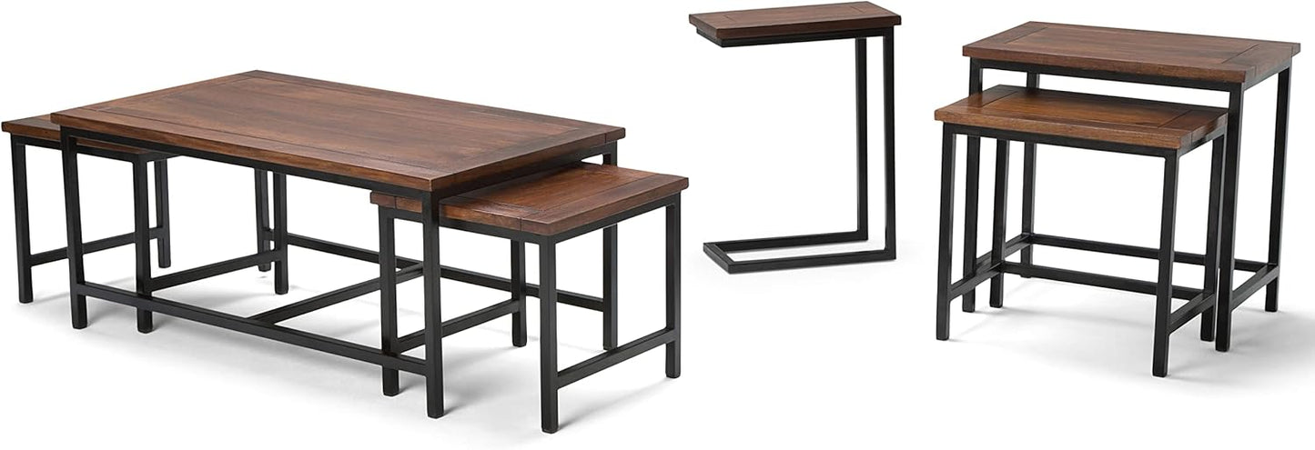 SIMPLIHOME Skyler C-Side Table - 18 inch Wide Solid Mango Wood and Metal Slide-Under Table in Dark Cognac Brown, Industrial Accent Table or End Table for Living Room with Open Frame Design, Assembled