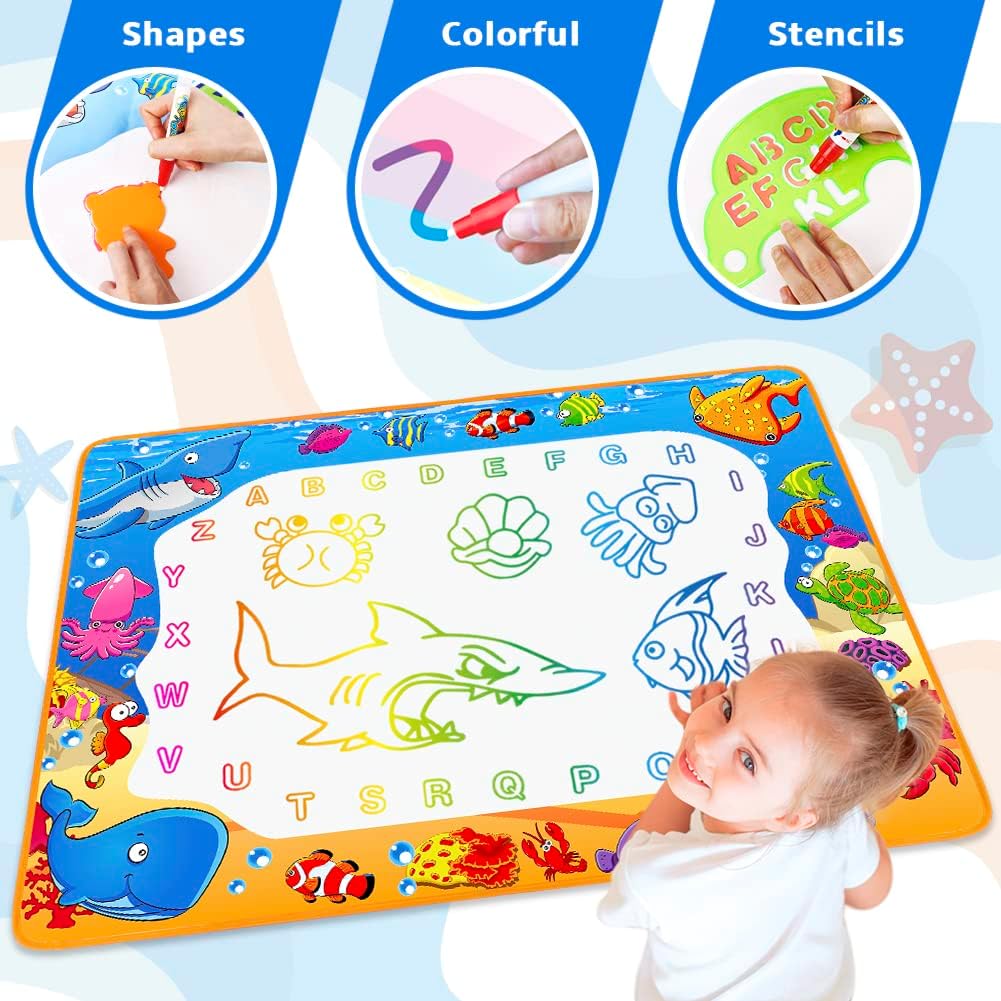 Water Doodle Mat - Kids Painting Writing Color Doodle Drawing Mat Toy Bring Magic Pens Educational Toys for Age 3 4 5 6 7 Year Old Girls Boys Age Toddler Gift
