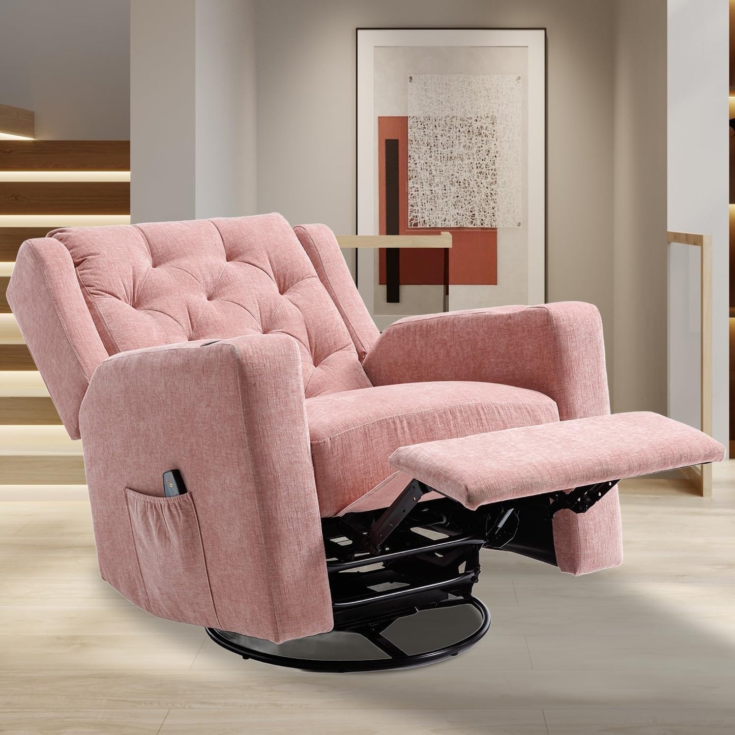 Oversized Massage Recliner Chair Wide Seat Fabric Reclining Swivel Manual Recliners Chairs with Cup Holder for Living Room Bedroom Home Theater