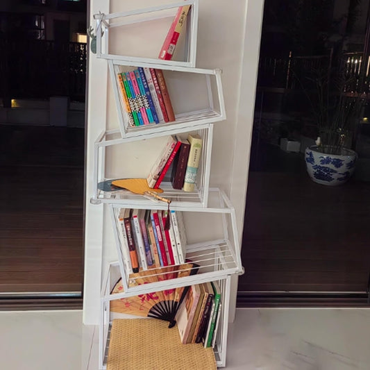 Simple Narrow Invisible Bookshel, Vertical Bookshelf for Home,Metal Bookshelf Tower,modern Open Bookshelf,tall Vertical Bookcase,Ideal Book invisible Floating Bookshelf,Multipurpose Storage Rack(White