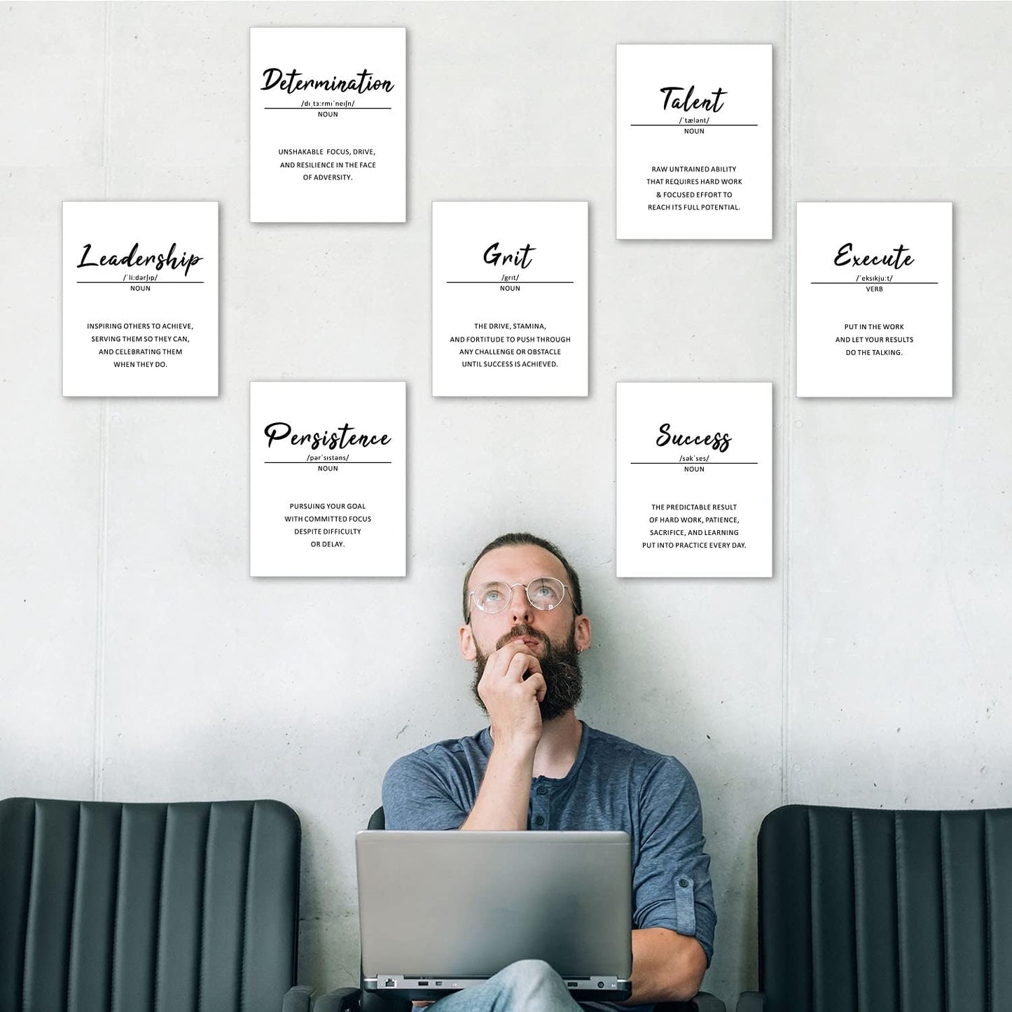 Outus 9 Pcs Motivational Posters Wall Art Decor Inspirational Sayings Quotes Phrases for Office Classroom Home Decor Positive Prints for Teens Adults Living Room Bedroom,Unframed, 8 x 10 Inch (White)