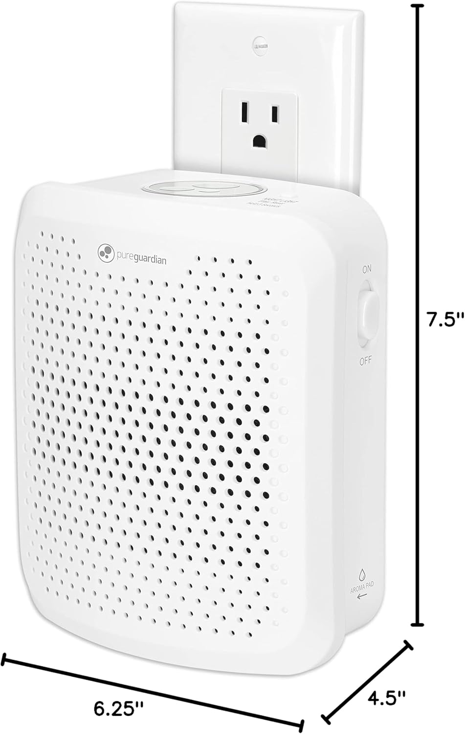 PureGuardian AP201W Pluggable Air Purifier with Nightlight, Odor-Eliminating Aromatherapy Essential Oil Pad Included, 7-in Pluggable Air Purifier, White
