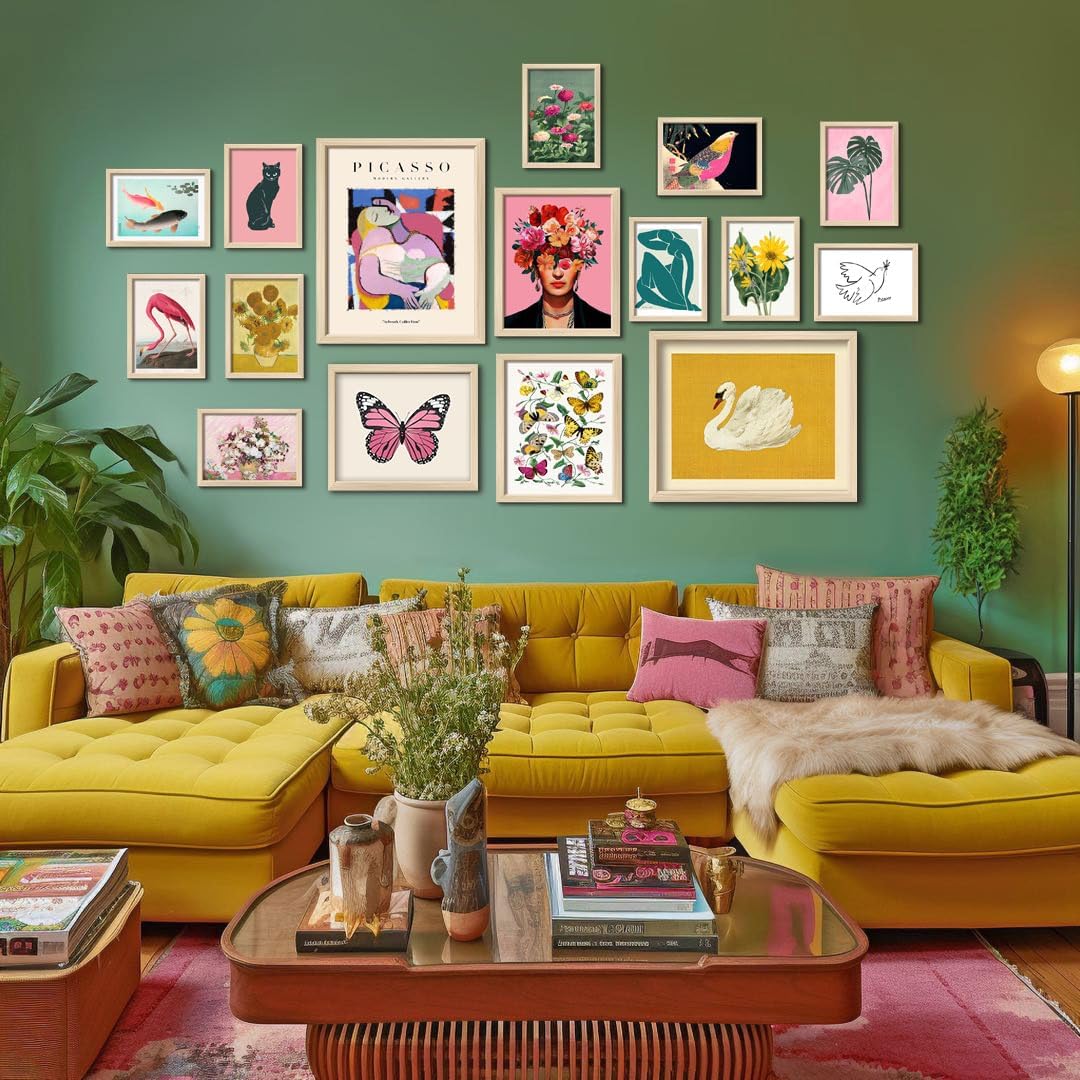 16 PCS Eclectic Wall Art Decor, Modern Maximalist Wall Prints for Bedroom, Posters for Room Aesthetic, Wall Collage Kit Pictures for Living Room, Colorful Dorm Gallery Home Decor