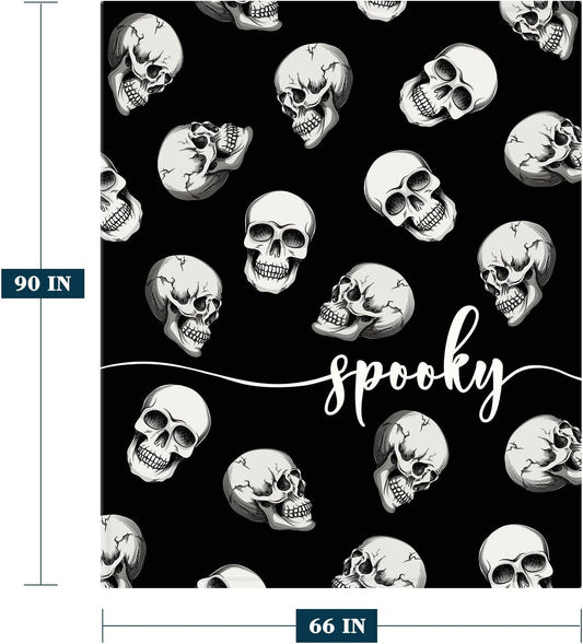 YeeJu Halloween Throw Blanket Twin XL Black Spooky Skull Blanket for Bed Couch Sofa Large Big Cozy Soft Lightweight Fuzzy Plush Fleece Blankets and Throws Holiday Decorative Blanket 66X90