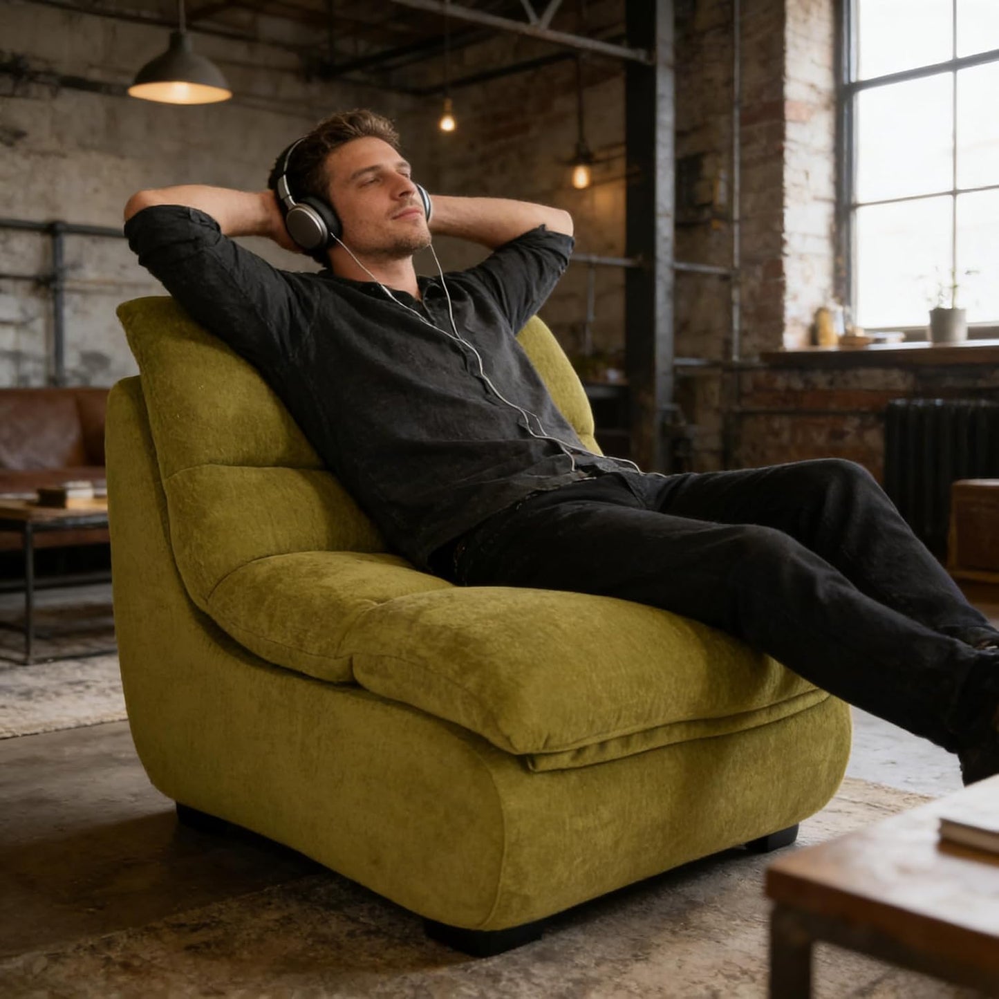 Bean Bag Chair - Memory Foam Bean Bag Chair for Adults, Comfy High-Resilience Single Sofa, Small Space Floor Chair, Chaise Lounge for Living Room, Bedroom (Grass Green, Cushions)