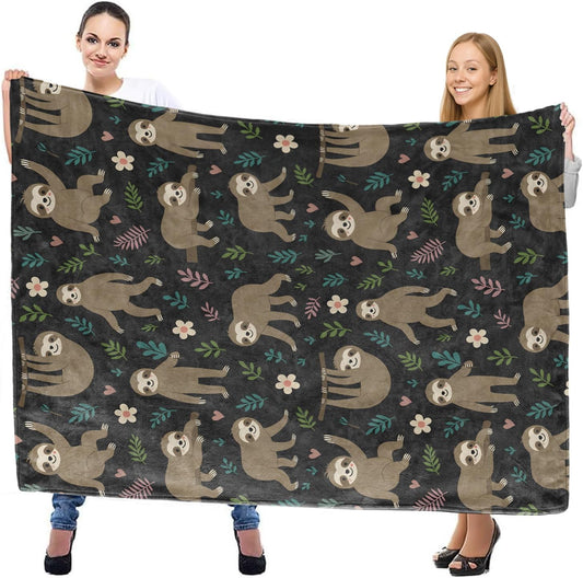Cute Funny Sloth Throw Blanket, Lightweight Warm Flannel Blanket, Home Decor and Gifts Girls, Soft Cozy Blankets for Women Kids, 50"x60" for Bed Couch Travel