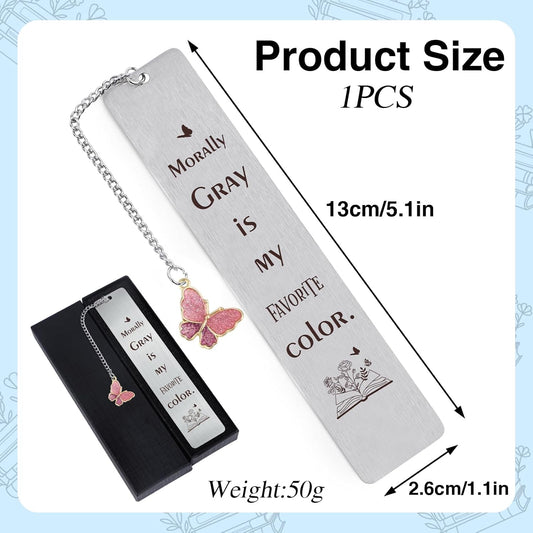 Morally Gray Metal Bookmark Gift - Shejdgart Funny Bookmarks Gifts for Women Pretty Book Marks for Friends Dark Romance Book Mark for Girls Fun Bookmarks with Butterfly Pendant for Book Lovers