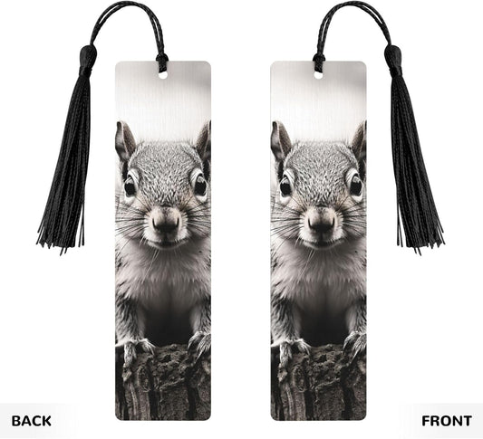 Light Gray Squirrel Bookmarks Gifts for Women Men, Wooden Bookmarks for Book Lovers, Vintage Book Marks Ornaments with Tassel, Unique Personalized Reading Page Markers Black