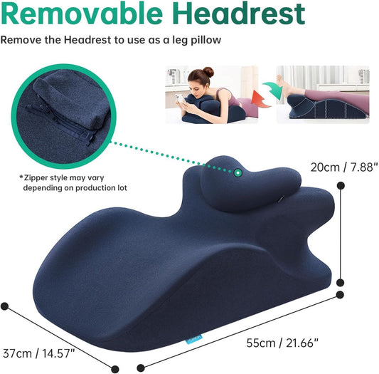 Memory Foam Ergonomic Rest Pillow for Sleeping, Acid Reflux & GERD Relief - Elevation Bed Support Pillow for Back Pain, Post Surgery Recovery, Reading with Removable Washable Cover