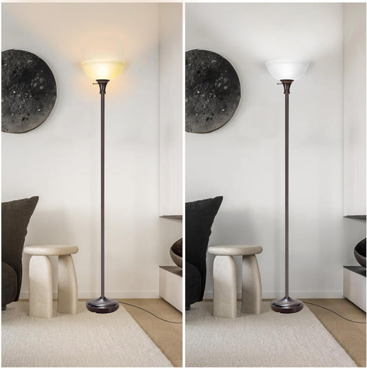 HonoDing Floor Lamp Frosted White Glass Bowl Shade - for Room Decor - Bedroom Decor - Floor Lamp for Bedroom - Floor Lamps for Living Room (Brown)