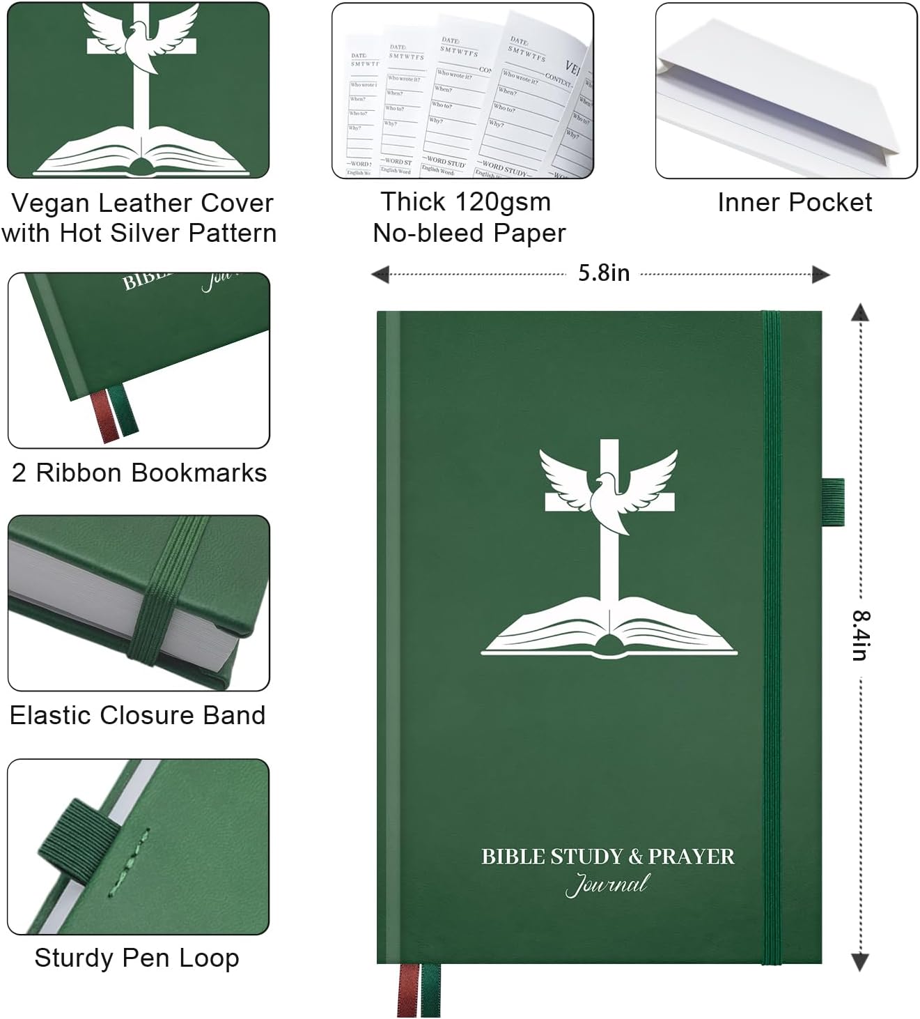 Bible Study Journal & Prayer Journal with Bible Reading Tracker, Verse Mapping Journal, Christian Devotional & Faith Planner, Church Notebook for Note Taking, Religious Gifts for Women Men