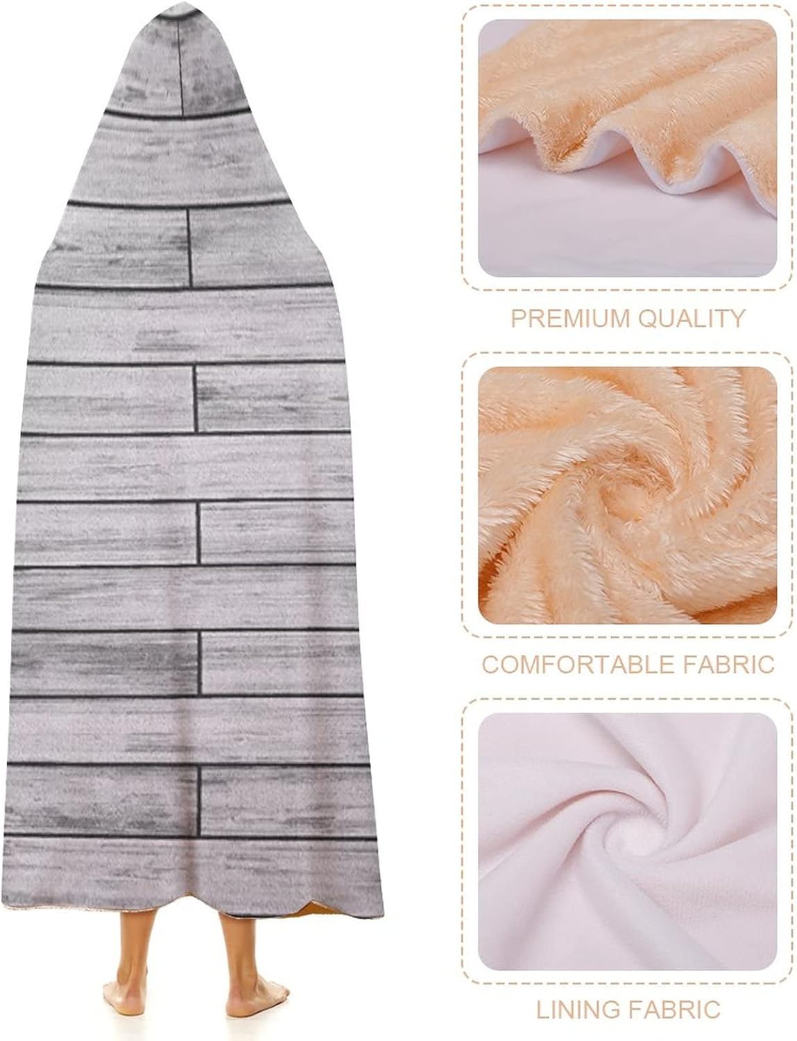 Throw Blankets, Taupe Women Men Hooded Blanket, Picture of Parquet Grey Wood Texture Rusty, Soft Warm Cozy, 60 x 80inches, Studying Reading Snuggling Napping Office, Taupe Grey