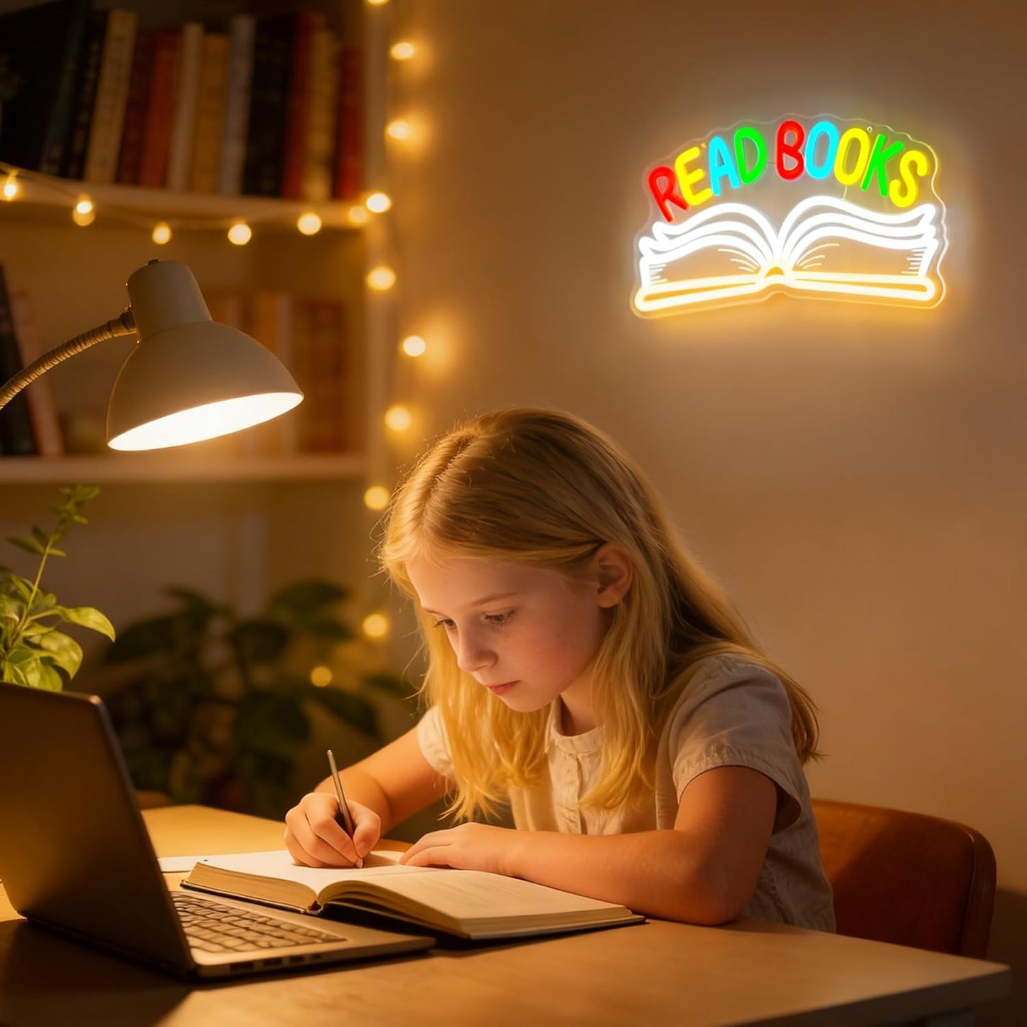 Read Books Neon Sign for Wall Decor, LED Dimmable Reading Book Neon Light Sign for Art Positive Bedroom Study Kids Room Library Classroom Reading Corner Decoration