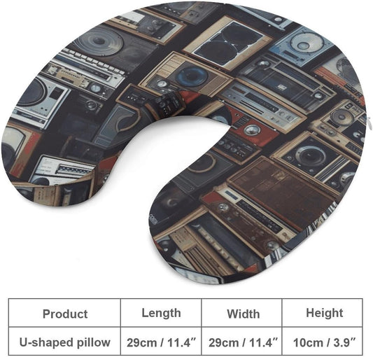 Vintage Wall of Radio Boombox Neck Pillow Memory Foam U Shaped Pillows Portable Pillows for Shoulder Travel Head Support Pillow with Concealed Zipper for Airplane Car Home Office