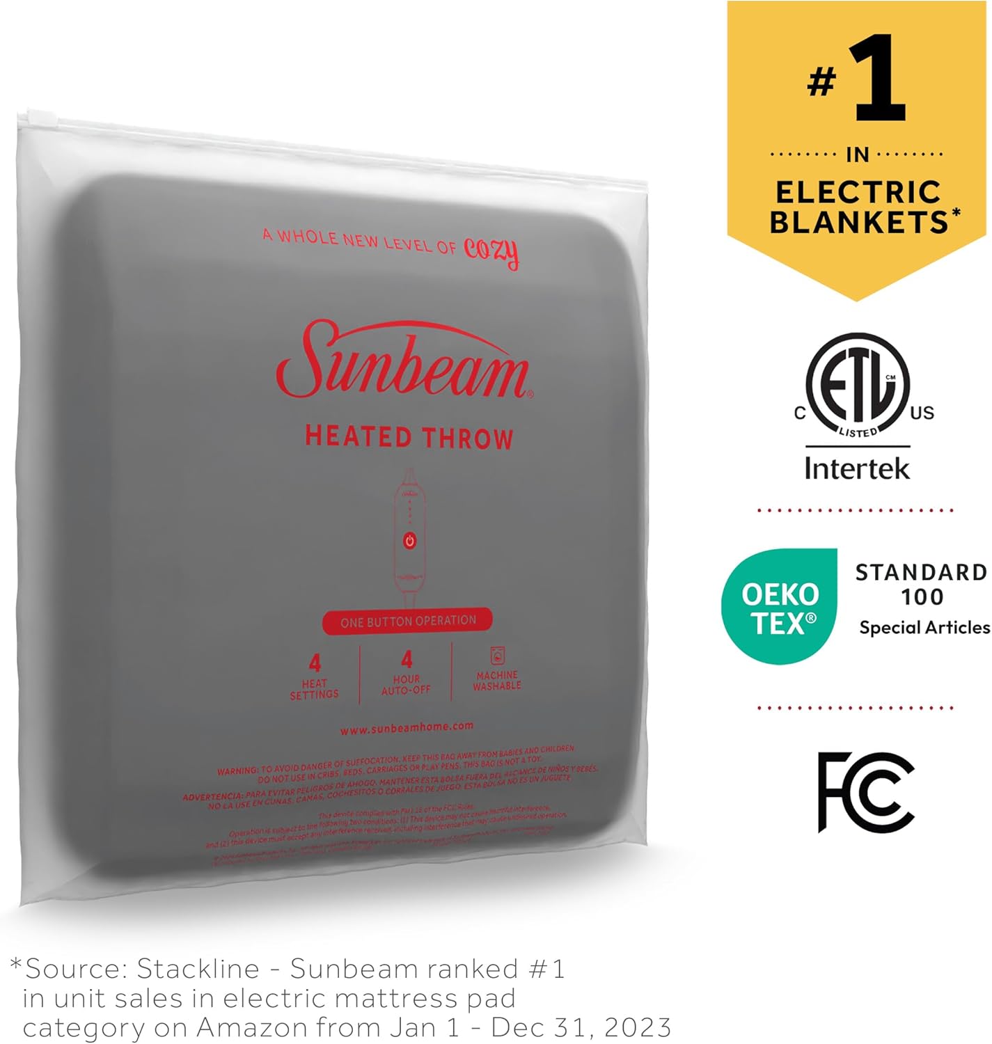 Sunbeam Royal Faux Fur Night Fog Heated Personal Throw / Blanket, Cozy-Warm, Adjustable Heat Settings