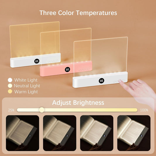 LED Book Light and Night Light 2 in 1, 3 Color Temperatures & Stepless Dimming, USB Rechargeable Reading Light with Timer for Night Reading (Pink)