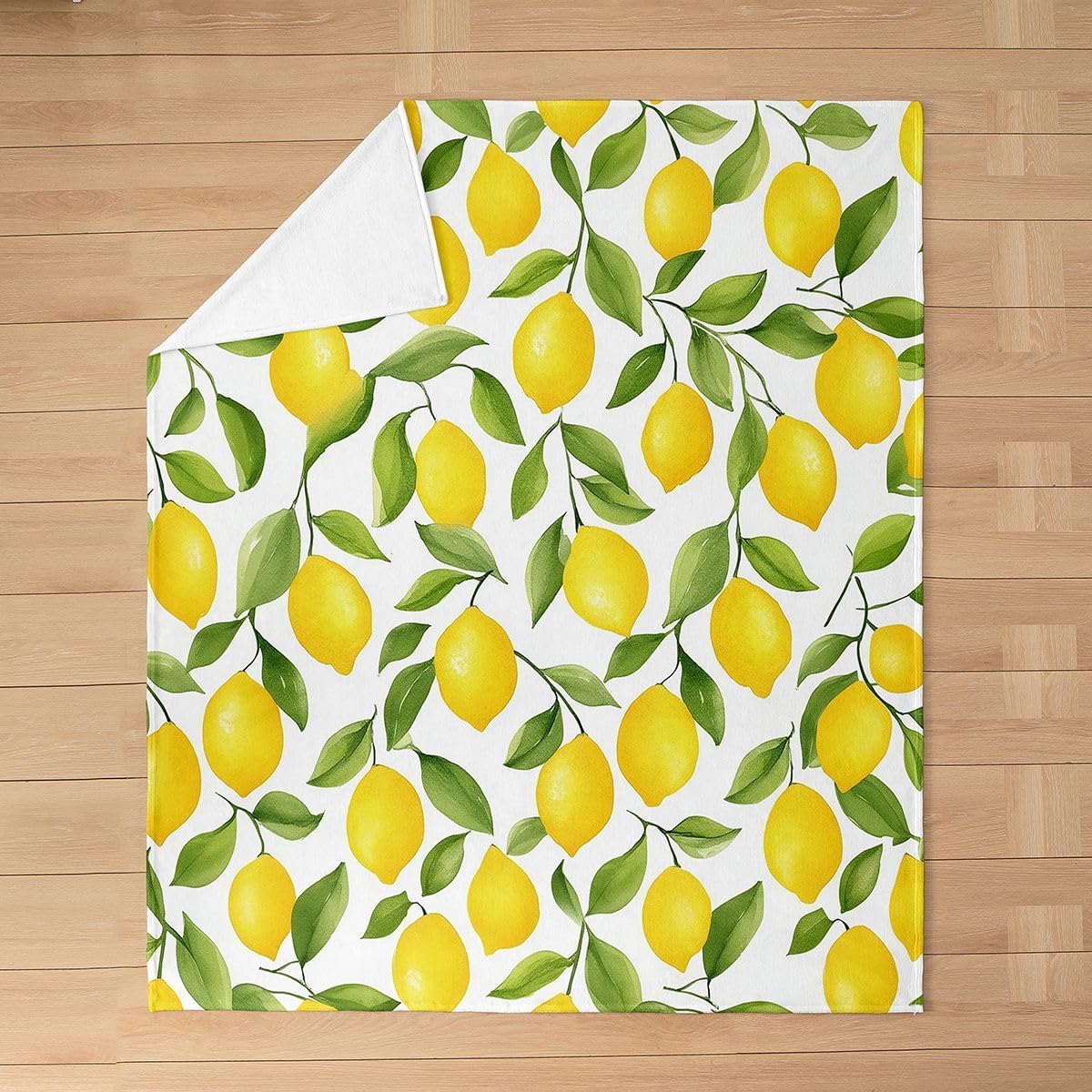 Erosebridal Lemon Throw Blanket Queen 90x90 inch,Hawaii Summer Tropical Fruit Fleece Blanket for Girls Kids,Botanical Green Leaves Flannel Blanket Warm,Farmhouse Yellow Lemons Bed Blanket Lightweight