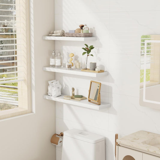 Fun Memories 30 Inch Floating Shelves Set of 3, Farmhouse White Wall Shelves for Kitchen, Living Room, Wall Mounted Bathroom Shelves in Black, 30 x 6.7 x1.4 Inch