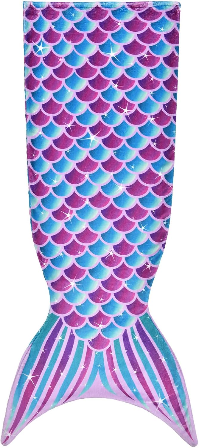 WERNNSAI Mermaid Tail Blanket – Plush Flannel Mermaid-Shaped Throw Blanket for Girls & Teens, Soft Cozy All-Season Blanket for Sofa, Bed & Travel, 55" x 24" (Blue)