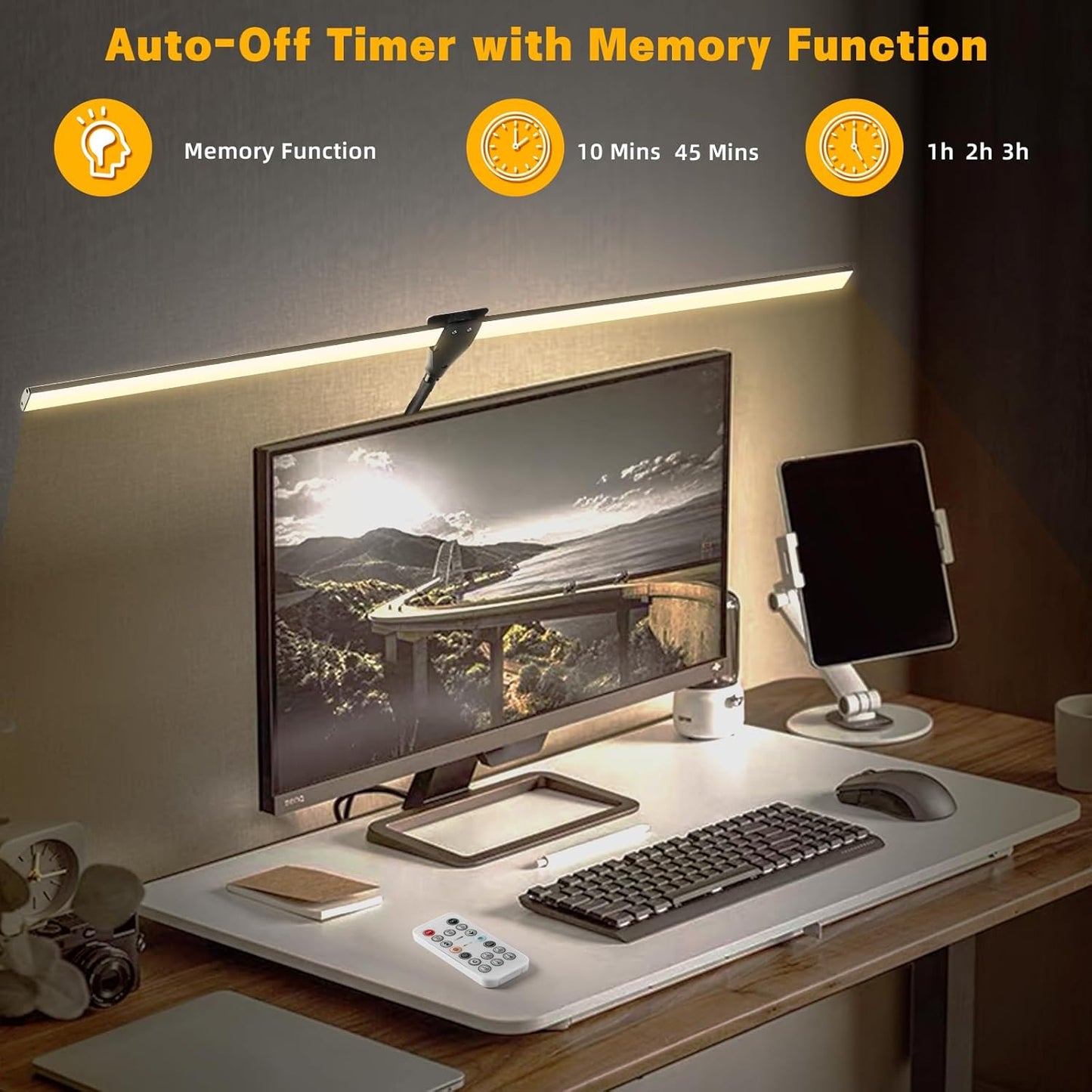 LED Desk Lamp for Home Office, 50 Brightness & Temperature Modes, Eye Protection, Dual Head Dimmable Table Light, 360° Adjustable Gooseneck with Clamp Remote Control, 90% Energy Saving (Black)