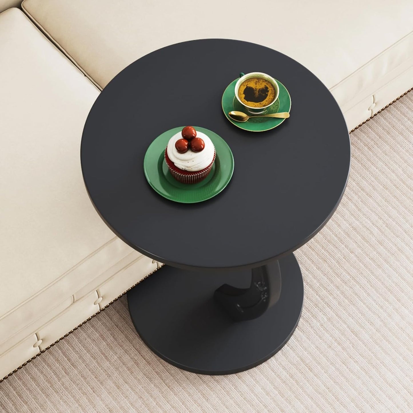 Uniclinens C-Shaped Solid Wood Round End Table - Side Table for Couch, Sofa Tables Slide Under Couch for Living Room, Small Nightstand for Small Space, Black
