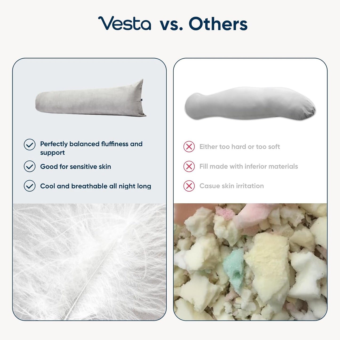 Vesta Hug Body Pillow, Cozy Velvety Cover, Ergonomic Twist Design for Shoulder, Back, and Leg Comfort, Perfect as Lumbar, Bolster, or Maternity Pillow, Generous Size for All - Cloud Grey (Pack of 1)