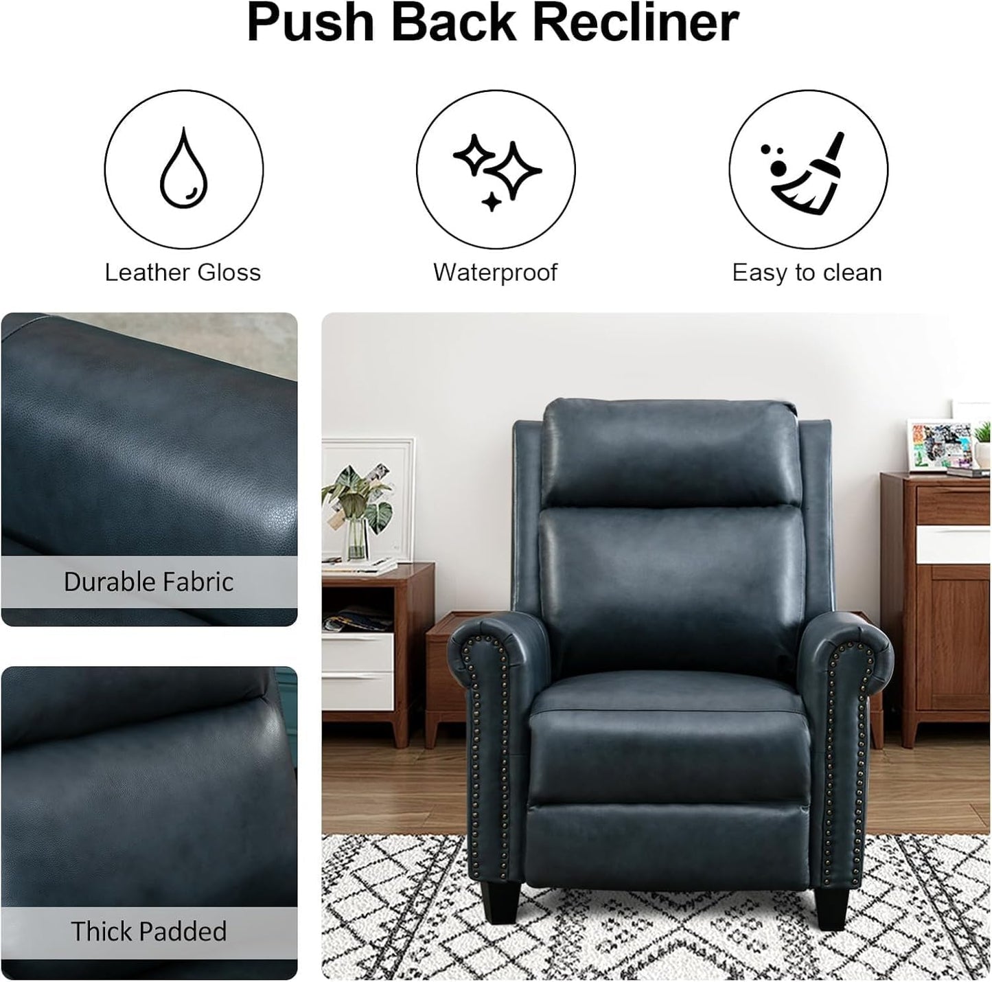 Modern Ergonomic Lounge Leather Recliner Chair, Push Back Adjustable Recliner with Comfortable Arms and Supportive Back, Single Sofa for Living Room and Bedroom