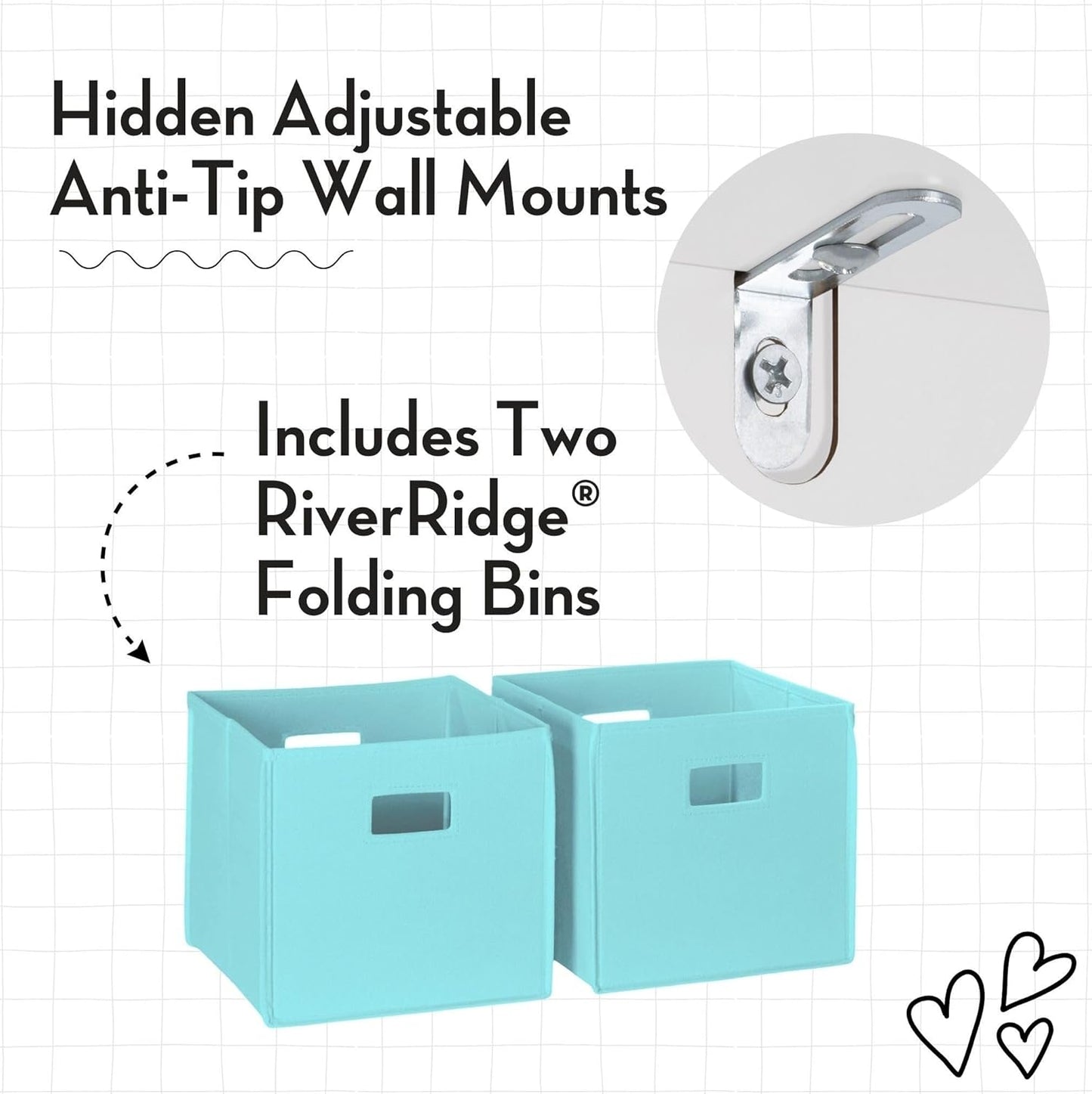 RiverRidge Kids Bookrack with Three Cubbies and 2 Aqua Bins