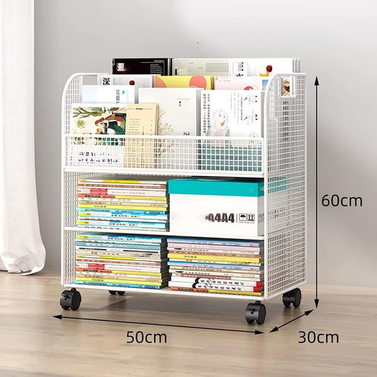 Book Shelf Organizer for Kids,Modern Open Bookshelf,Door Behind Magazine Organizer Rack,Narrow Floor Standing Bookshelf Organizer,for Children's Room Playroom Daycare School.(White)
