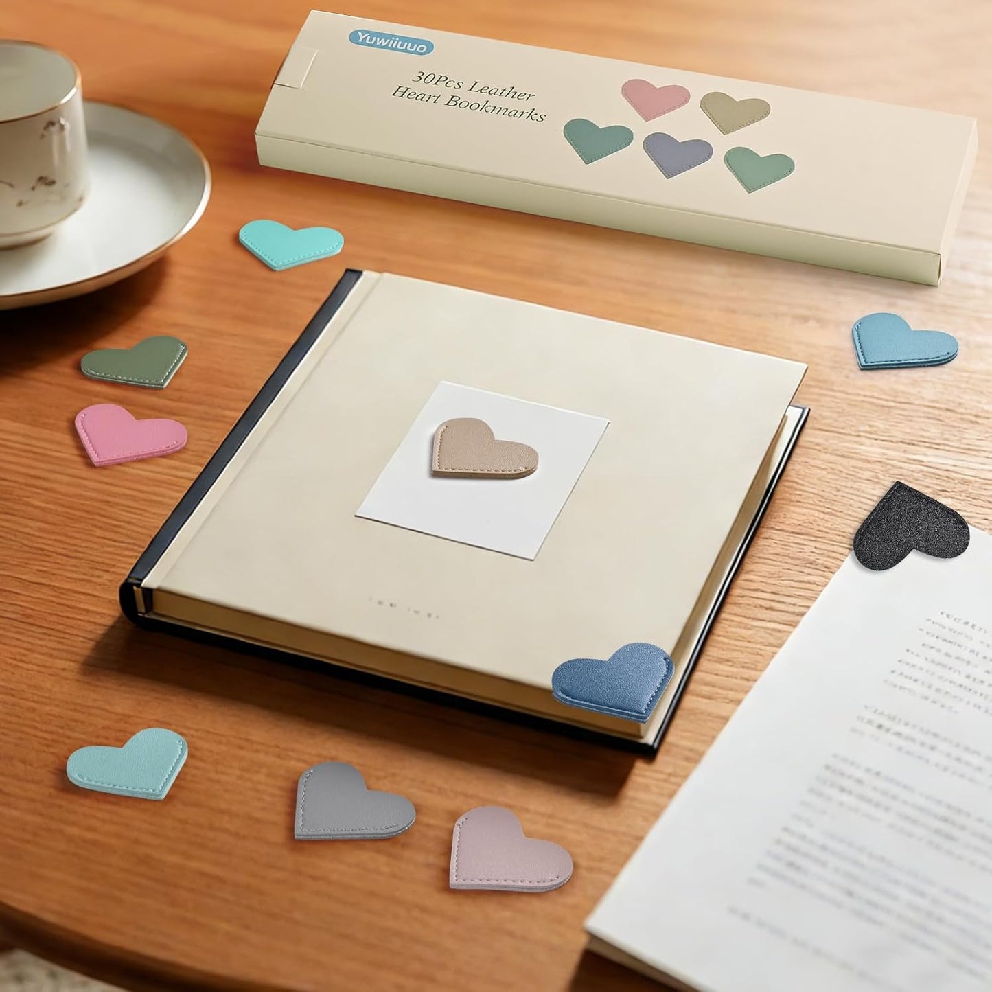 30 Pcs Leather Heart Bookmarks for Women, Cute Book Marks for Reading, Ideal Gift for Home, Office, School Reading Supplies(15 Colors)