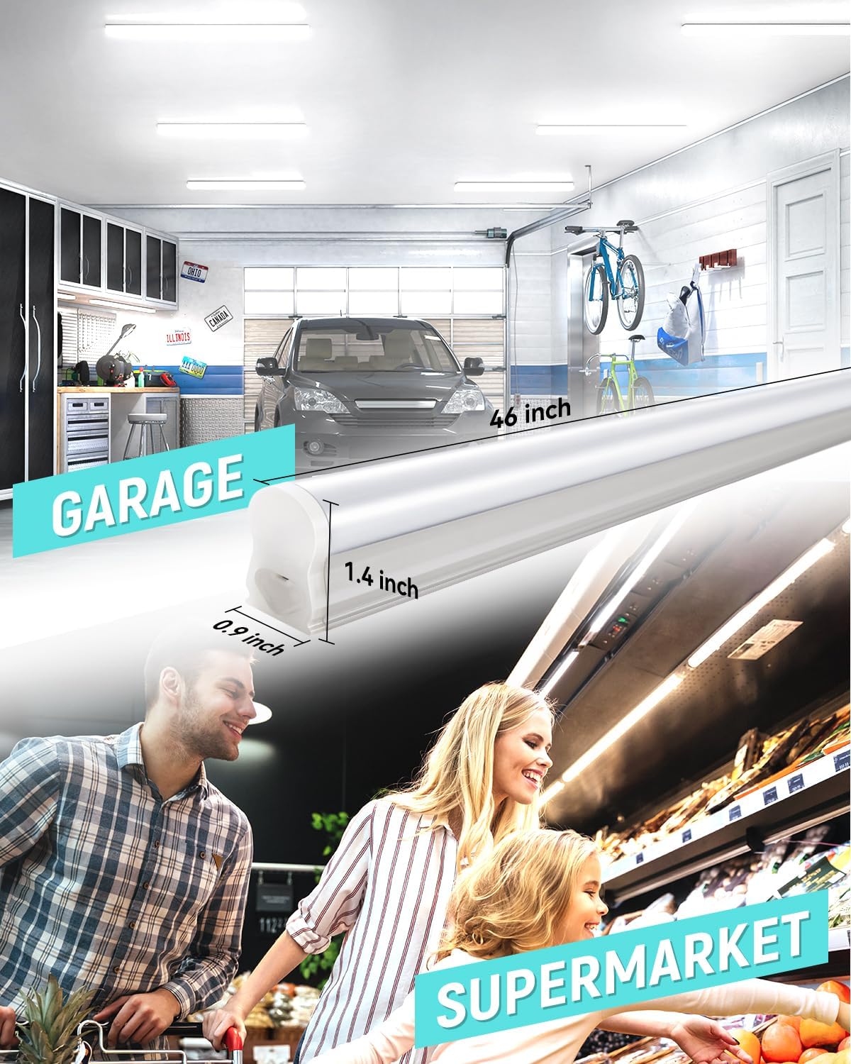 (6 Pack) 4FT T5 LED Integrated Fixture, 6500K,20W,2300LM(Super Bright White) Linkable LED Shop Light,Garage Ceiling and Cabinet Light,Strip Light,Corded Electric with ON/Off Switch
