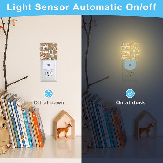 Bookshelf with Globe Night Light Plug into Wall,Night Lights with Dust to Dawn Sensor,Auto Turn on and Off,Glow Nightlight for Bathroom,Bedroom,Kitchen,Stairs,Hallway