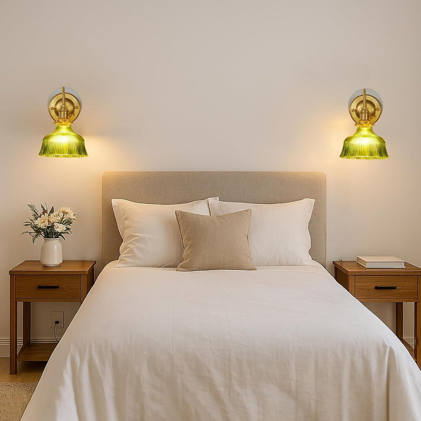 Retro Industrial Style Wall Sconce - Iron Base with Brass Socket, Wall Lights Fixtures with Green Glass Shade, Compatible with E26/E27 Bulbs, Hardwired Installation Reading Lamp