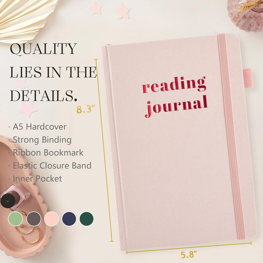 Reading Journal with 75 Book Review, Book Journal for Book Lovers, Readers - Review Prompts & Daily and Monthly Reading Tracking & Reading Challenge, Reading Notebook Gift, A5, Pink