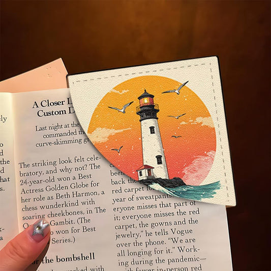 2 PC Bookmark Set, 3.54 x 3.54 Inch Lighthouse Ocean Sunset Design Reading Page Marker with Seagull and Wave Pattern for Students, Teachers and Book Lovers