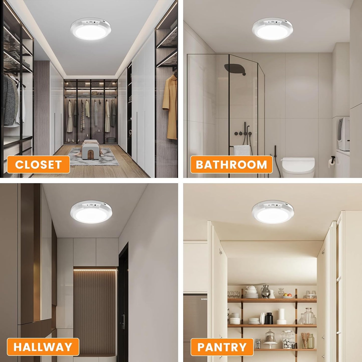 Motion Sensor Ceiling Light,Cordless Closet Light Battery Operated,3 Color Temperatures,Remote Control,Rechargeable Magnetic Mount LED Shower Lights for pantry,Stairs,Garage,Hallway (White 1 pack)