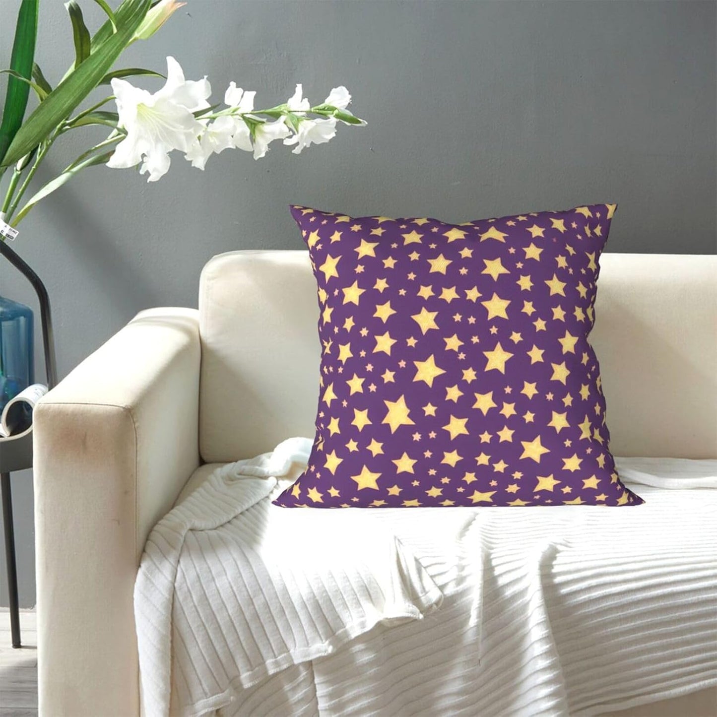 All-Season Square Pillow Covers 18"X18", Yellow Stars, Decorative Throw Pillow Covers for Sofa Bed Couch, Hidden Zipper Cushion Cover, Square Lumbar & Accent Pillowcases for Home Decor