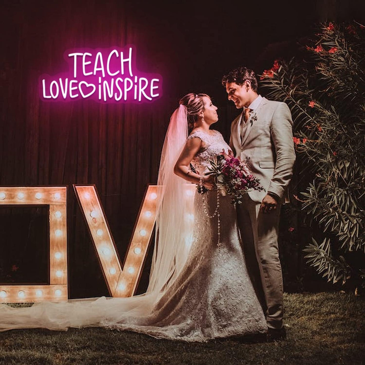 JFLLamp TEACH LOVE INSPIRE Neon Signs for Wall Decor Neon Lights for Bedroom Led Signs Suitable for Man Cave Living Room Beer Bar Game Office Hotel Birthday Party 5v USB Power 16.5 * 7.8Inches(Pink)