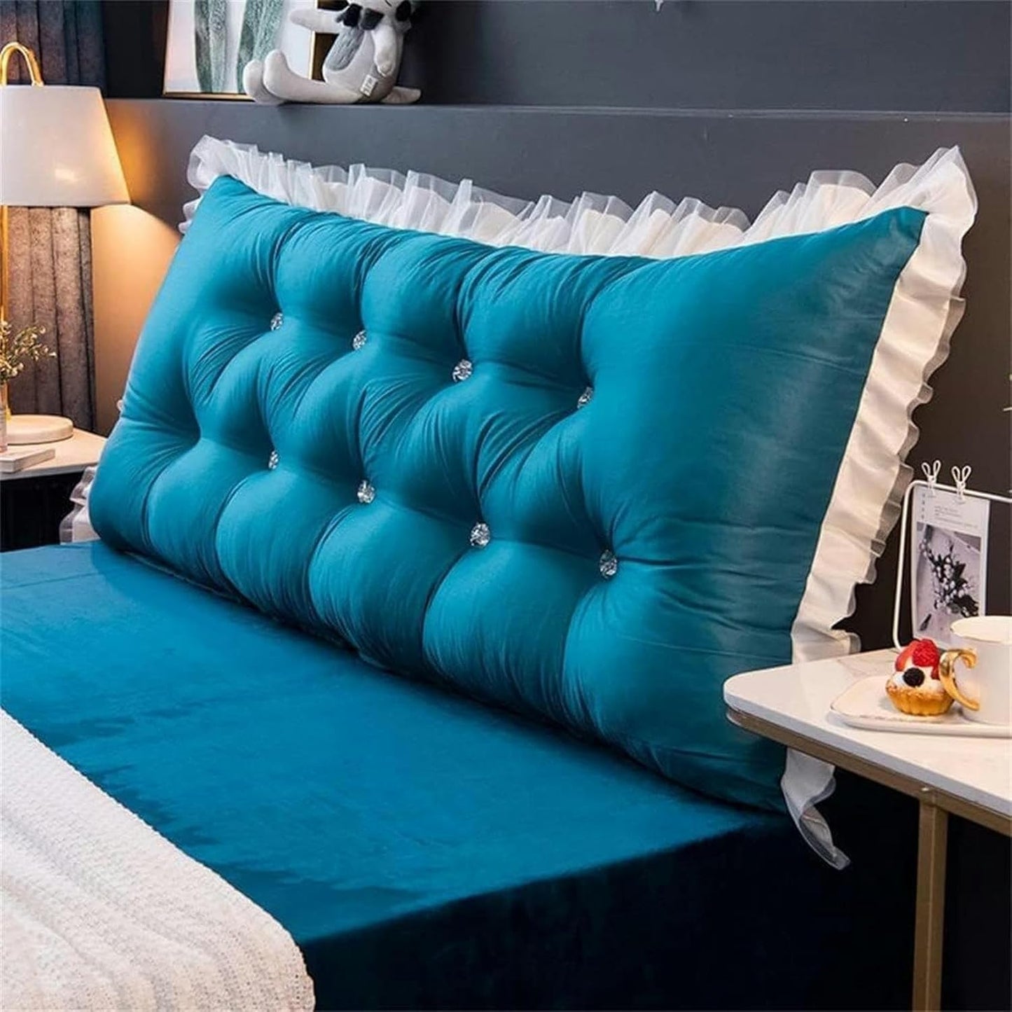 Rectangular Headboard Pillow, Daybed Removable Washable White Lace Twin Reading Support Pillows Upholstered Bedside Cushion Bed Rest Pillows(Red,150 * 50 * 15cm)