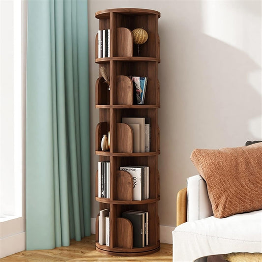 360° Rotating Solid Wood Bookcase for Kids, Corner Floor Rack for Picture Books & Magazines, Stylish Round Standing Shelf for Living Room or Playroom Storage