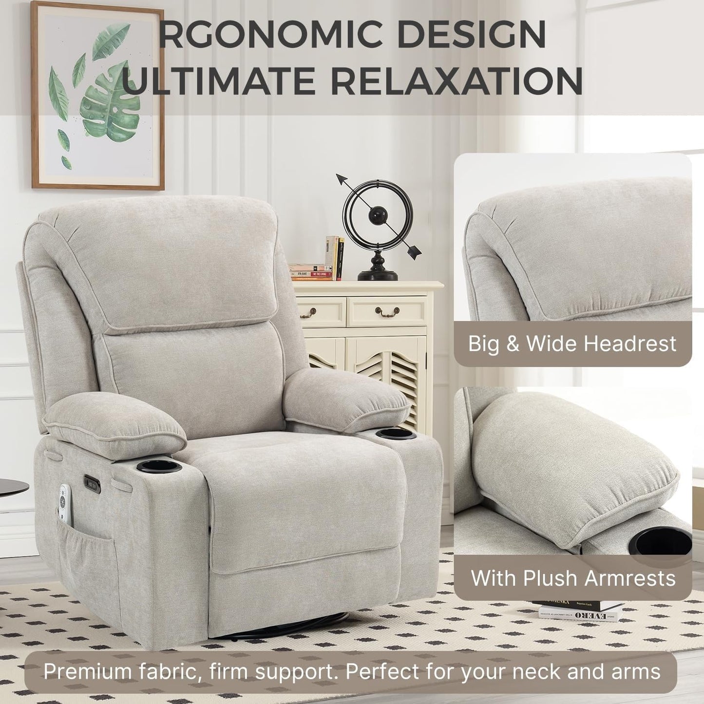 Power Control Reclining Rocking Chair and Glider Massage Swivel Living Room Furniture for Small Spaces Bedroom Lounge Sofa Chairs for Home Theater