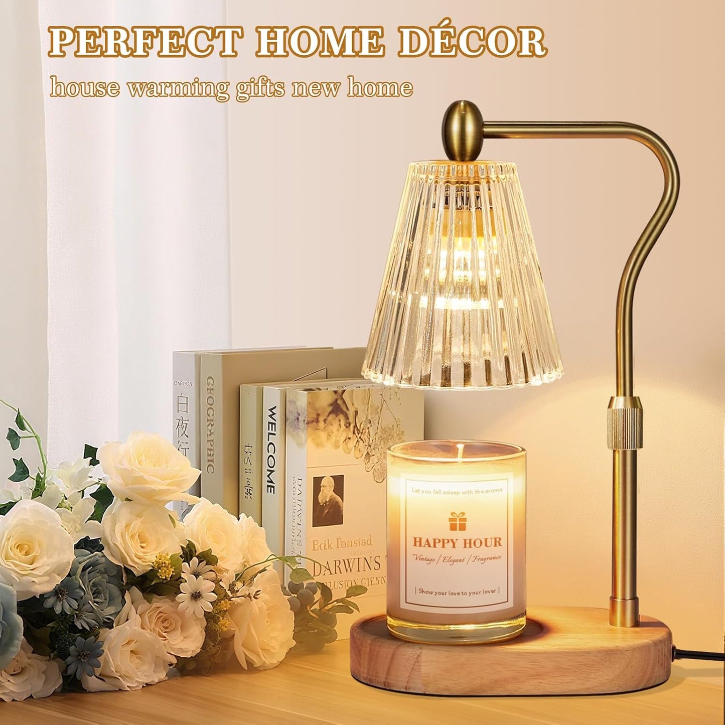 Candle Warmer Lamp, with Timer and Dimmer, Adjustable Height, Mother' s Day Gifts for Mom, Birthday Gifts for Women, House Warming Gifts Room Decor, Wax Warmer for Jar Candles(Amber)