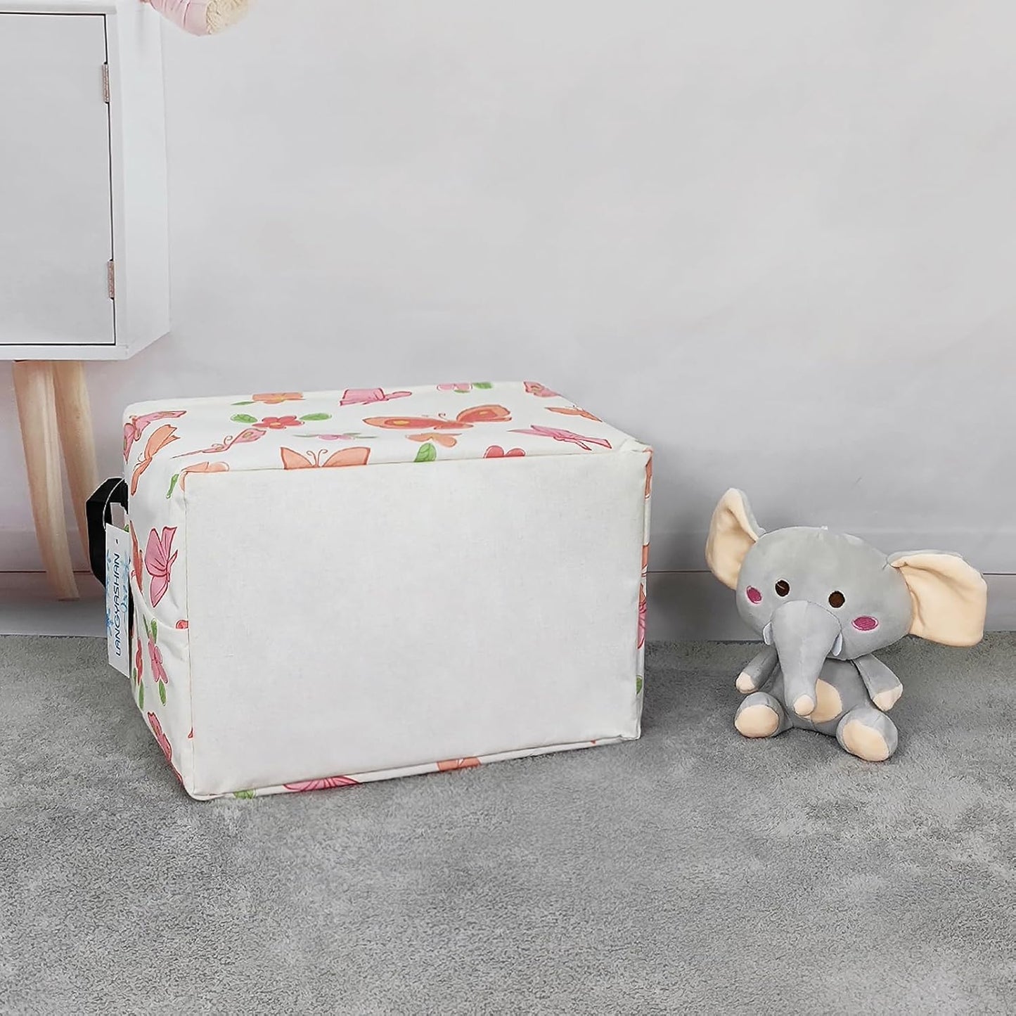LANGYASHAN Rectangular Storage Bin Collapse Canvas Fabric Cartoon Storage Basket with Handles for Organizing Home Kitchen Boys and Girls Toys Office Closet Shelf Baskets (Rec Pink Butterfly)