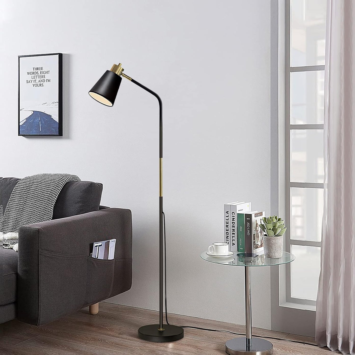 Floor Lamp, Industrial Floor Lamps for Living Rooms Rustic Farmhouse Reading Standing Floor Lamp Adjustable Metal Heads Indoor Task Lighting for Living Room Bedroom Office Home Décor (Black)