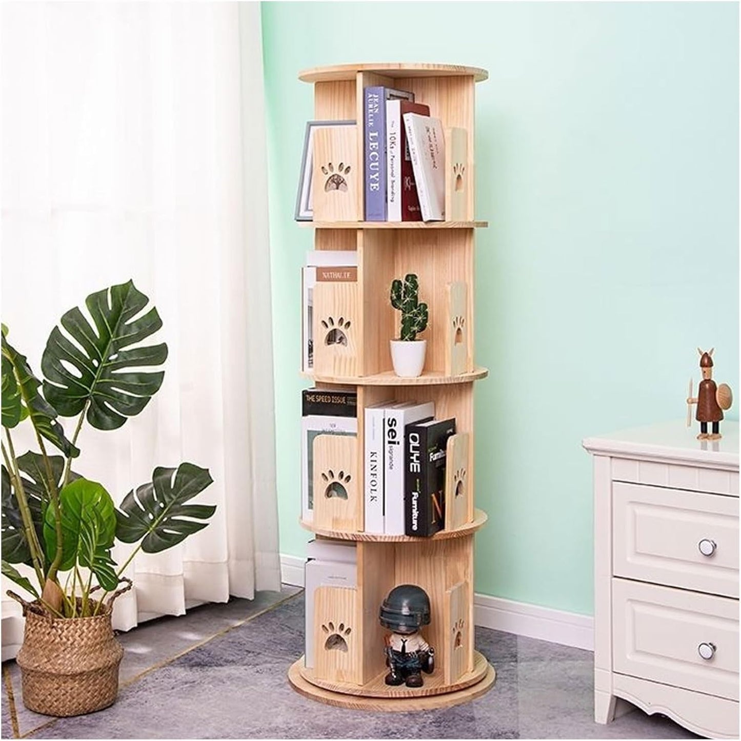Rotating Bookcase Tower - Stylish Rotating Bookshelf Display Rack with Open Shelving for Living Room, Study Room & Office Storage Solutions