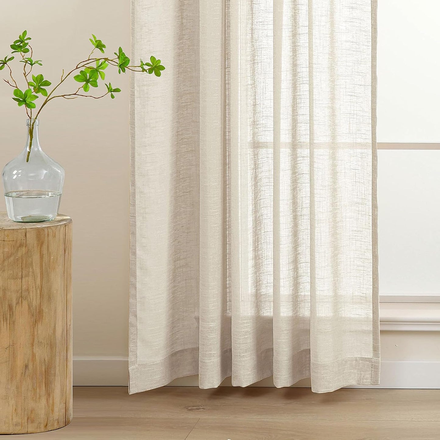 L.Z.E Beige Sheer Curtains 63 Inch Length for Living Room 2 Panels Set Linen Look Sheer Curtains & Drapes for Bedroom Dining Room Nursery Windows Solid Sheers Short Rod Pocket