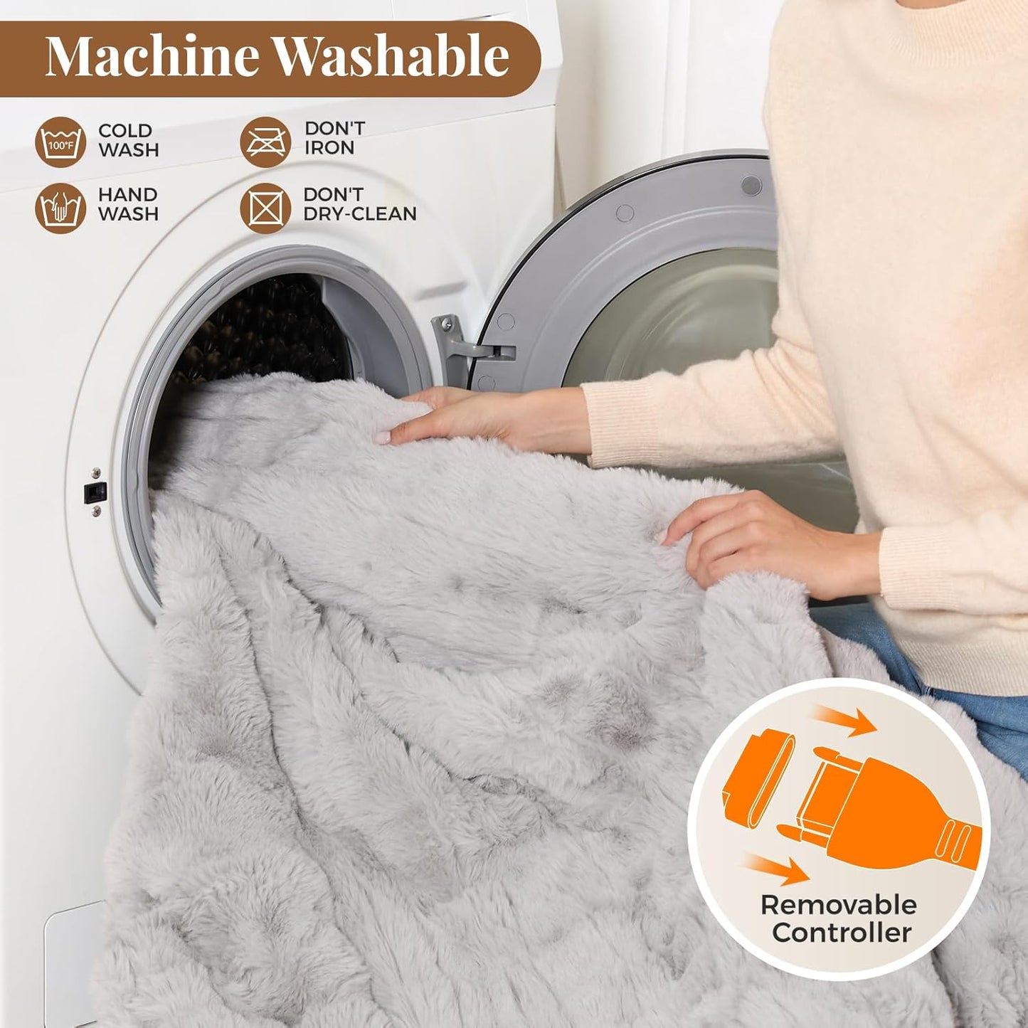 Wearable Heated Blanket, Luxury Faux Fur & Sherpa Electric Throw Blanket with Sleeves, Foot Pockets, Heated Robe for Women Men Gift, 3 Heat Levels & 12H Timer, ETL & FCC Certified, 52"x 72" Light Grey